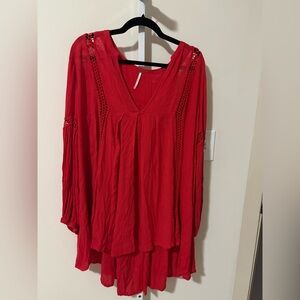 Free People Just The Two Of Us Red  babydoll tunic dress